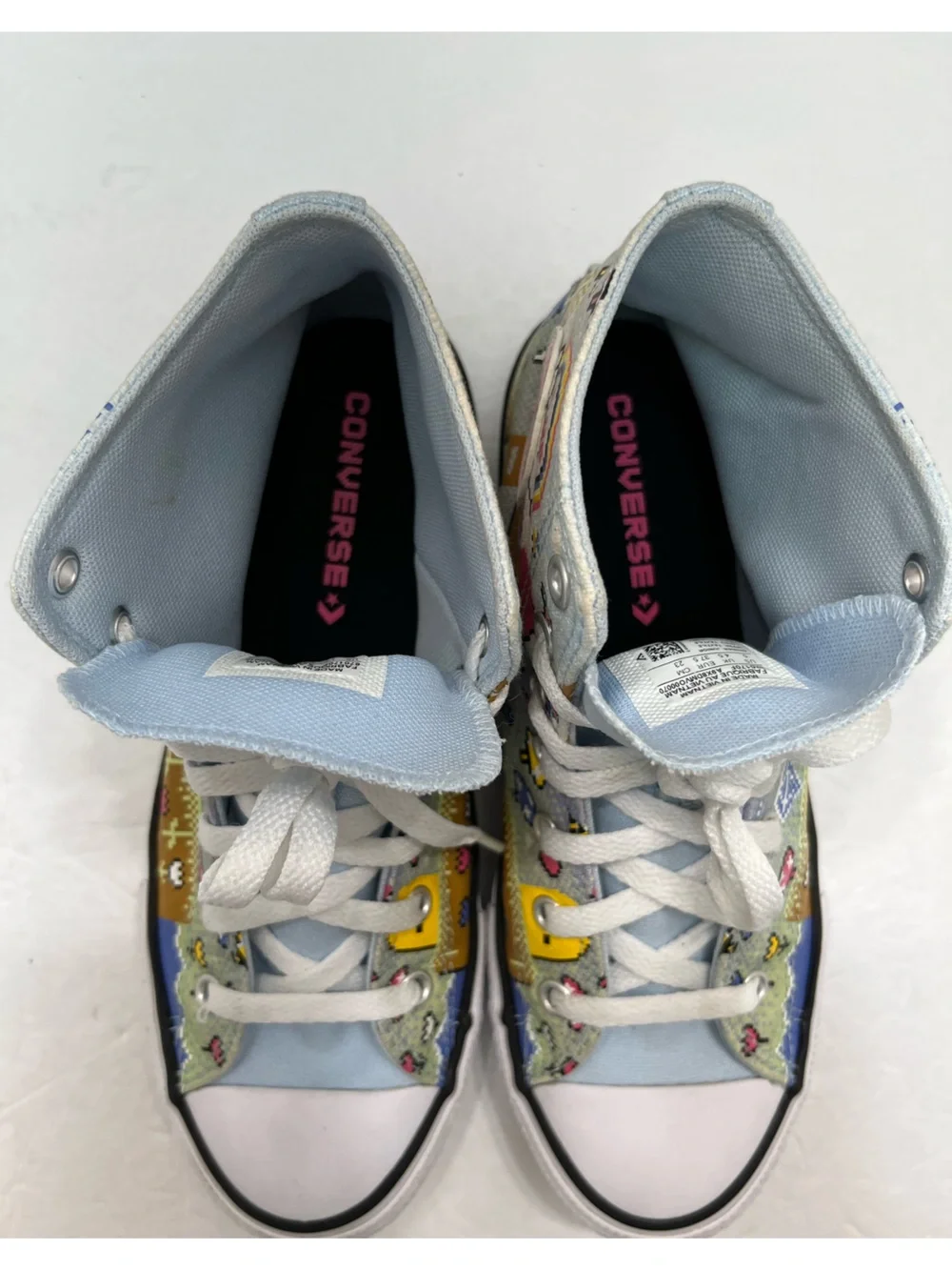Converse Kids Light Blue High-Top Sneakers with Multicolor Floral Accents/Women7